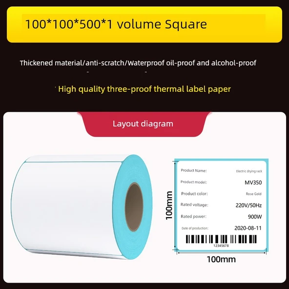 Yüksek Kalite Üç Koruma Termal Etiket 100x100mm - 500 Adet - 1 Rulo