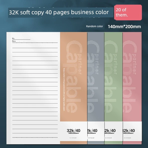 Yumuşak Kapak Defter - 32K - 40 Sayfa - Açık Renk - 20 Adet