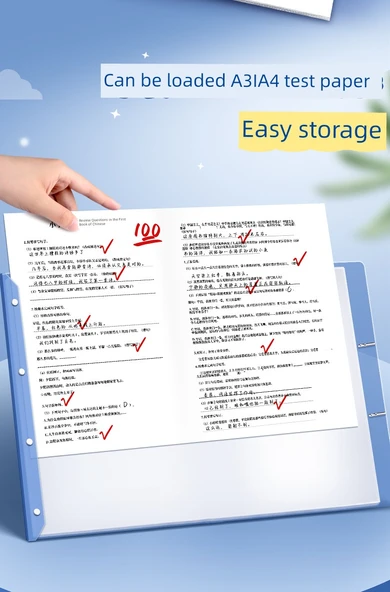 A3 A4 Test Kağıdı Depolama Klipsli Klasör - 6 Paket/Mavi * 3 + Yeşil * 3 - 40 Sayfa - 80 Pozitif ve Ters Paket - Flüoresan Kalem + Konu Etiketi - 10