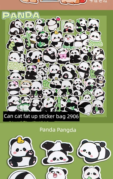 Kapibara Panda Çıkartmaları - 100 Adet Kabi Bala + Panda/Her biri 50 Adet - 12