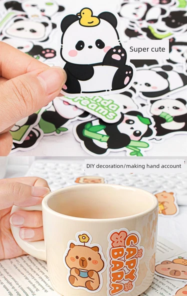Kapibara Panda Çıkartmaları - 100 Adet Kabi Bala + Panda/Her biri 50 Adet - 9