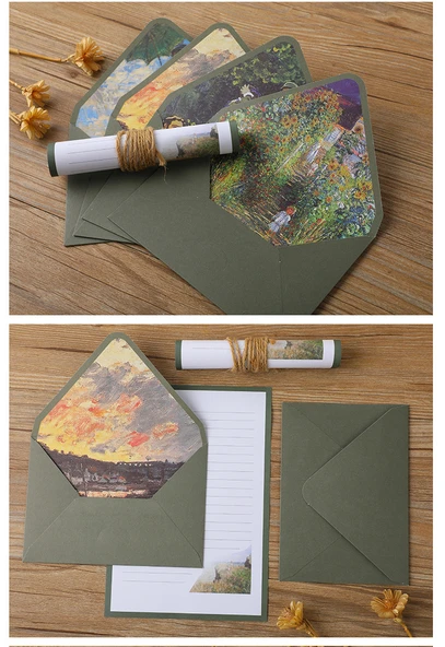 Retro Sanatsal Mektup Kağıdı Zarf Seti - Van Gogh Tasarımı - 12