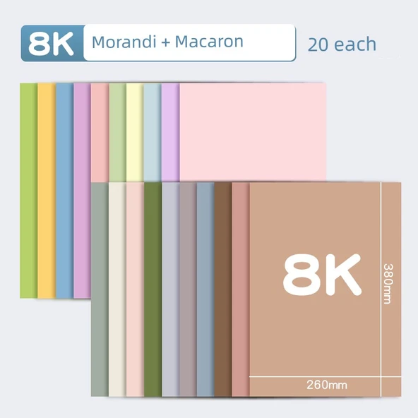 Morandi Makaron Renkli Karton 8K - Yeni Ulusal Renk + Makaron 20 Adet