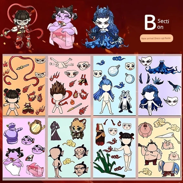 Nezha Çocuklar için Yüz Değiştiren Çıkartmalar - Bölüm B - 8 Set