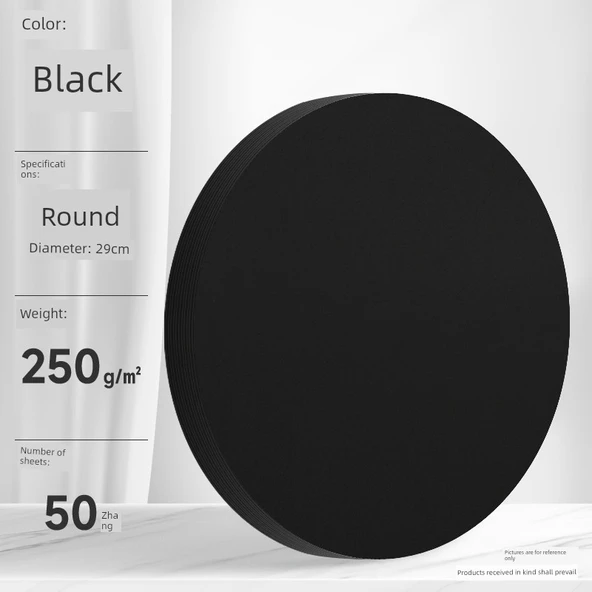 Siyah Karton Kağıt - Yuvarlak Çap 29cm 250g 50 Sayfa