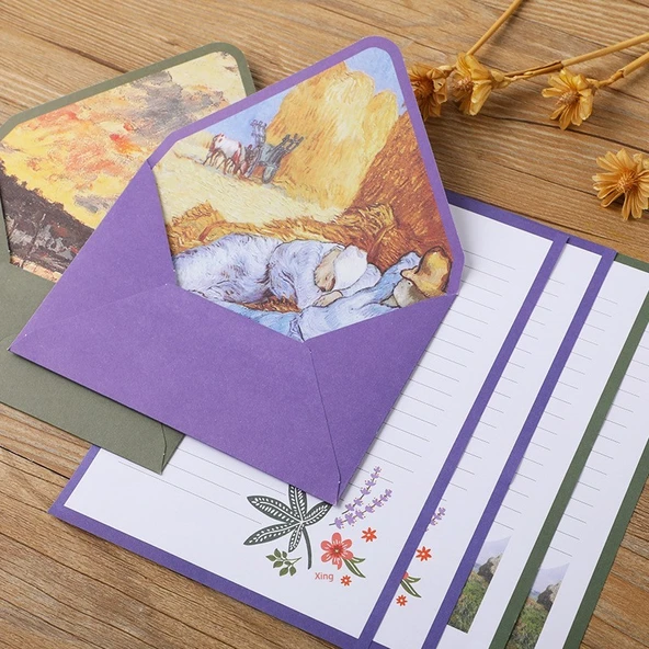 Retro Sanatsal Mektup Kağıdı Zarf Seti - Van Gogh Tasarımı - 5