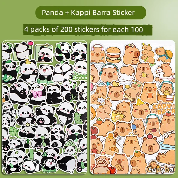 Kapibara Panda Çıkartmaları - 200 Adet Kabi Bala + Panda/Her biri 100 Adet