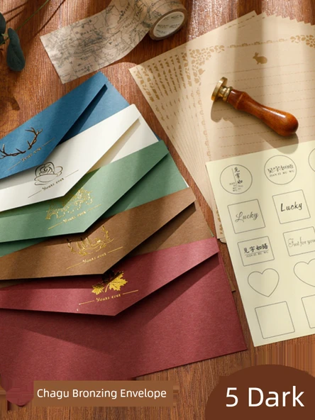 Avrupa Tarzı Altın Kaplama Zarf Seti - 5 Açık Renk 5 Koyu Renk + 50 inç Sarı Yatay + Şeffaf Yapıştırıcı - Resim 3