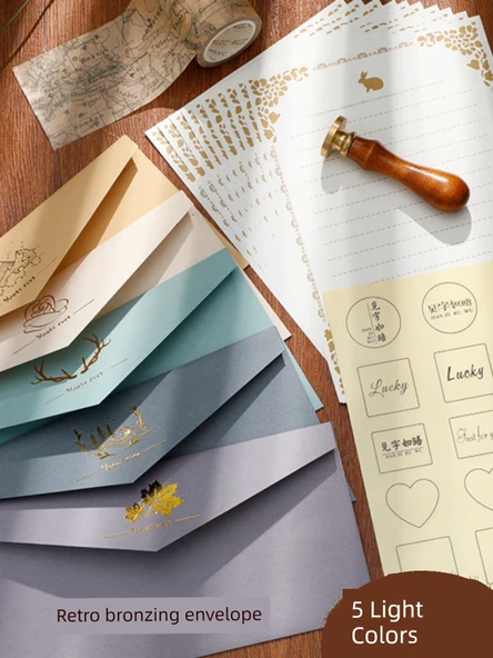 Avrupa Tarzı Altın Kaplama Zarf Seti - 5 Açık Renk 5 Koyu Renk + 50 inç Sarı Yatay + Şeffaf Yapıştırıcı - Resim 4