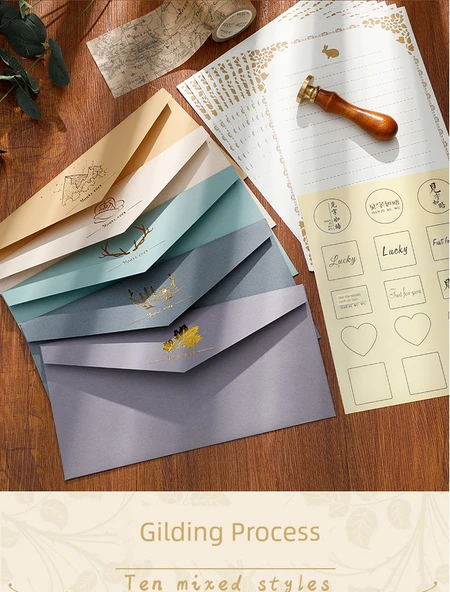 Avrupa Tarzı Altın Kaplama Zarf Seti - 5 Açık Renk 5 Koyu Renk + 50 inç Sarı Yatay + Şeffaf Yapıştırıcı - Resim 9