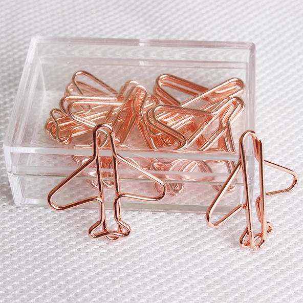Metal Uçak Şekilli Kitap Ayracı - Pembe Altın - 12'li Paket