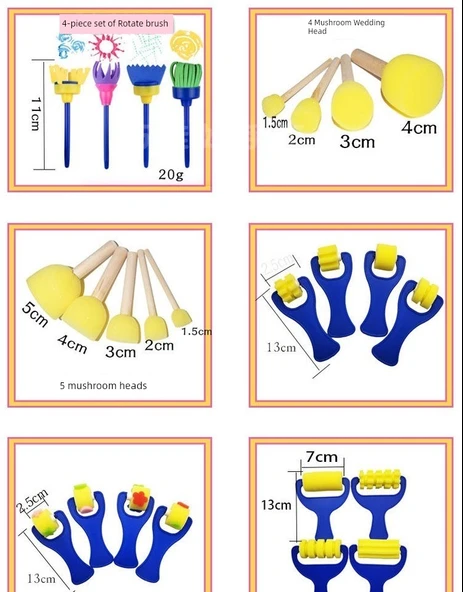 Çocuklar İçin Boyama Sünger Fırça Seti - Beyaz Mantar Başlı 4cm (5 Adet) - 9