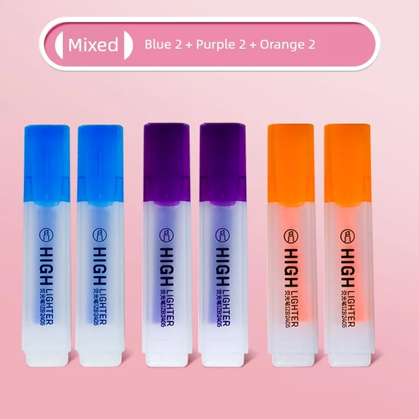 Fluoresan Vurgulayıcı Kalem Seti - 6 Renk - Mavi 2, Mor 2, Turuncu 2