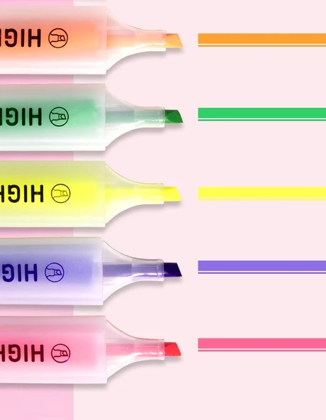 Fluoresan Vurgulayıcı Kalem Seti - 6 Renk - Pembe 2, Sarı 2, Mor 2 - 9
