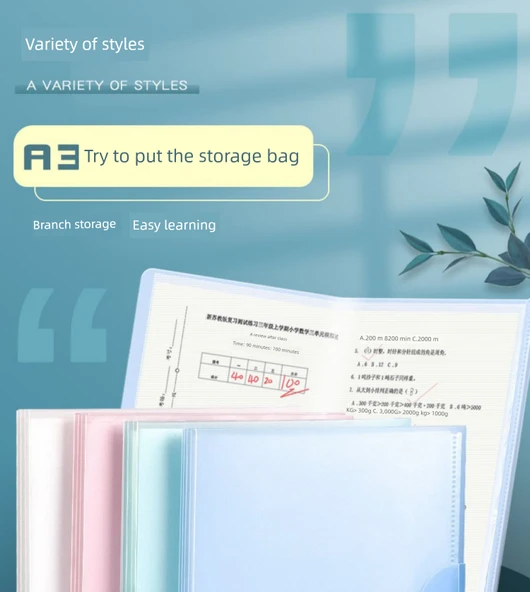 A3 Test Kağıdı Saklama Çantası - Morandi Renk - 40 Sayfa - 7 Paket (Dil, Matematik, İngilizce, Politika, Tarih + Fizik + Kimya) - 5