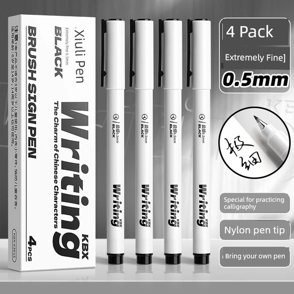 Kaligrafi Yumuşak Kalem Fırça Seti - İnce Font 4'lü Paket
