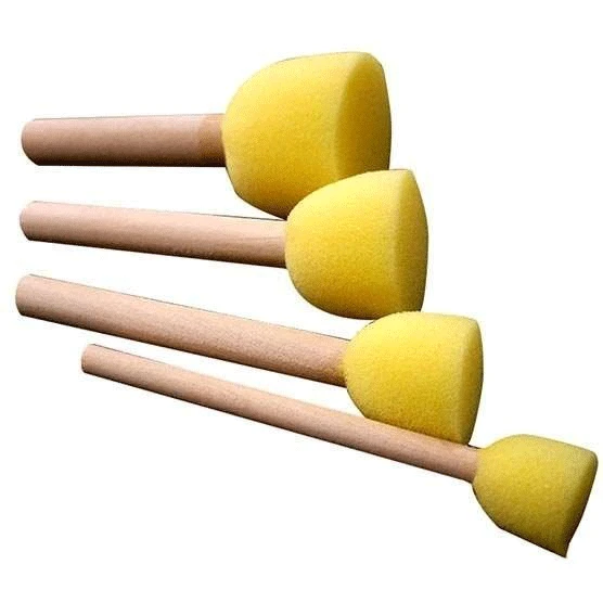 Çocuklar İçin Boyama Sünger Fırça Seti - Çiçek Mantar Başlı Set (5 Adet) - 6