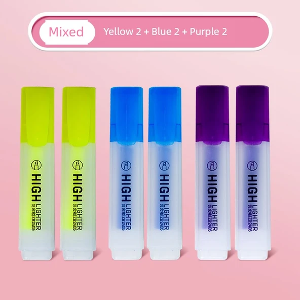 Fluoresan Vurgulayıcı Kalem Seti - 6 Renk - Sarı 2, Mavi 2, Mor 2