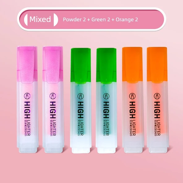 Fluoresan Vurgulayıcı Kalem Seti - 6 Renk - Pembe 2, Yeşil 2, Turuncu 2