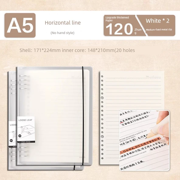 A5 Yatay Çizgi Beyaz 2 Yenilenebilir Yaprak Defter
