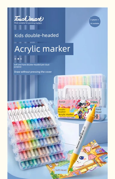 Akrilik İşaretleme Kalemi - 36 Renkli Taşınabilir Kutu - Çift Uçlu - 5