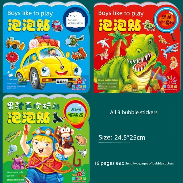 Çocuk Araç Çıkartma Kitabı - Oğlanlar İçin Baloncuk Yapıştırma - 3 Güneş Bebek