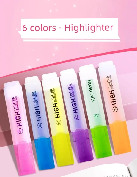 Fluoresan Vurgulayıcı Kalem Seti - 6 Renk - Mavi 2, Mor 2, Turuncu 2 - 7