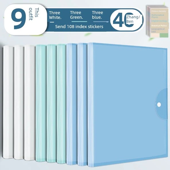 A3 Test Kağıdı Saklama Çantası - 40 Sayfa - 9 Paket (3 Mavi + 3 Beyaz + 3 Yeşil)