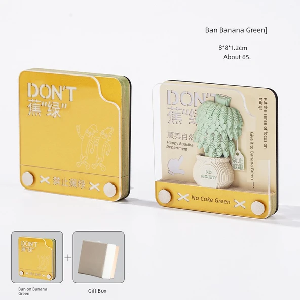 3D Not Defteri - Muz Yeşil - Buzdolabı Çıkartmaları