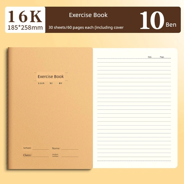 16K Kahverengi Ambalaj Kağıdı Defter - 10 Paket [Alıştırma Defteri] 16K/Kalın