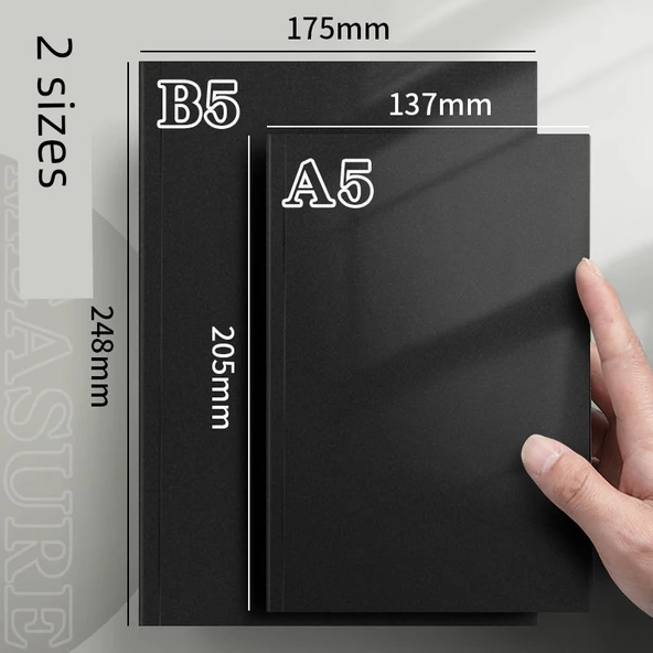 Retro Deri B5 Defter - Siyah Kartız Boş 4 Paket - 1024 Sayfa - 5