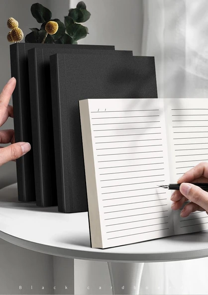 Retro Deri A5 Defter - Siyah Kartız Yatay Çizgi 2 Paket - 512 Sayfa - Resim 8