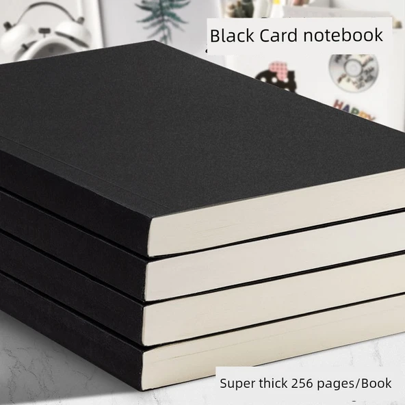 Retro Deri A5 Defter - Siyah Kartız Yatay Çizgi 1 Paket - 256 Sayfa