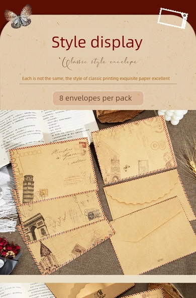 Retro Havacılık Tarzı Zarf - Beyaz - 80'li Paket - C36 - 8