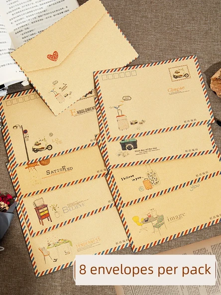 Retro Havacılık Tarzı Zarf - Beyaz - 80'li Paket - C36 - 2