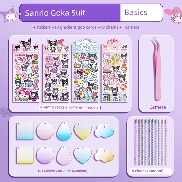 Sanrio Goo Kart Takımı - Temel [501] - 4 Çıkartma + 10 Gradyan Goo Kart + 10 Zincir + 1 Cımbız
