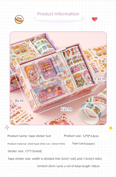 Prenses Desenli Çocuk Sticker Seti - 4 Sticker + 4 Bant Rastgele 1 - 8