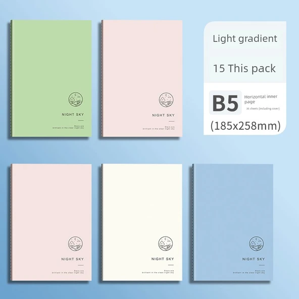 Minimalist Gradient B5 Defter - Açık Renk Gradyan - 15 Adet