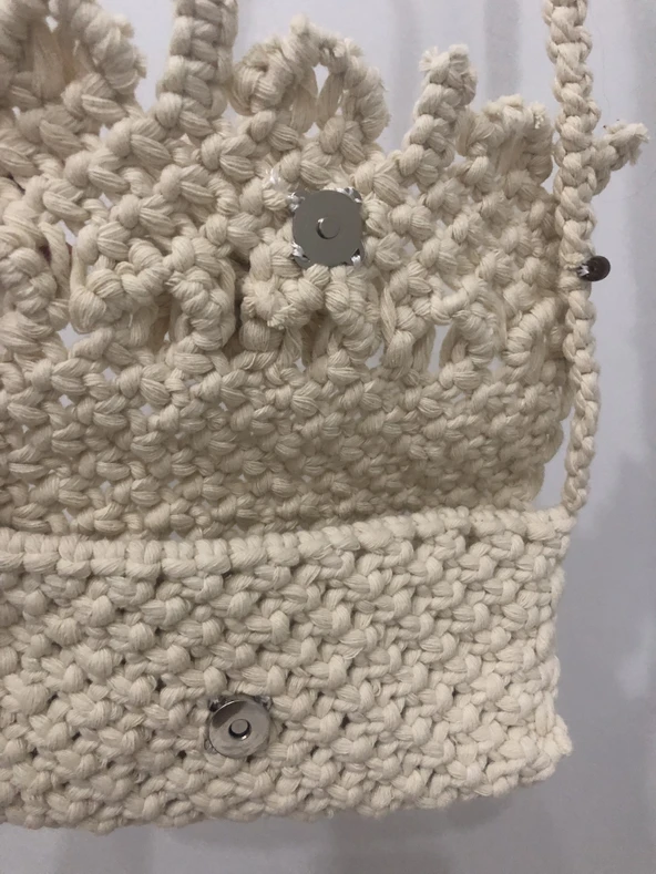 ÇİÇEKLİ MODEL MAKROME DOKUMA ÇANTA - 2