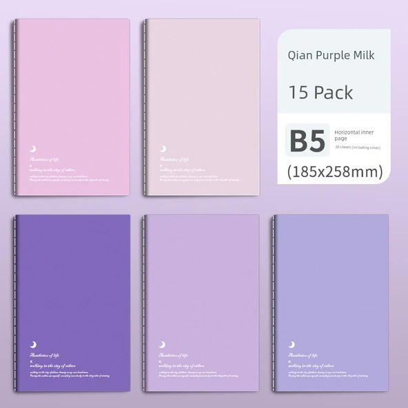 Minimalist Gradient B5 Defter - Taro Mor Süt - 15 Adet