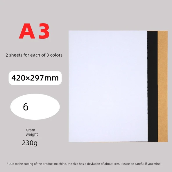 230g Karton Kağıt A3 - Karışık Renkler - 6 Sayfa