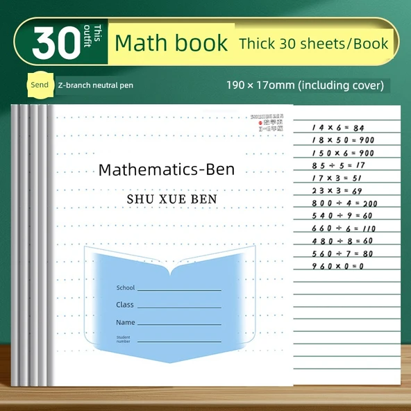 İlkokul Öğrenci Çalışma Defteri - 3-6 Sınıflar - Çince, Matematik, İngilizce - Kalın 30 Sayfa - Matematik Kitabı [30 Paket]