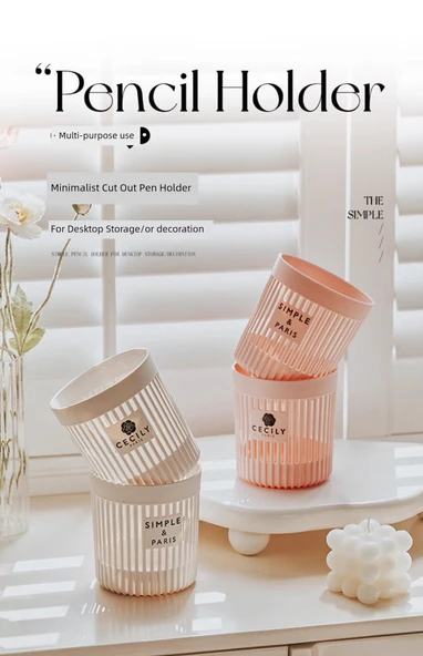Masaüstü Depolama Kovası Kalemlik - Beyaz + Pembe (2 Paket) - 7