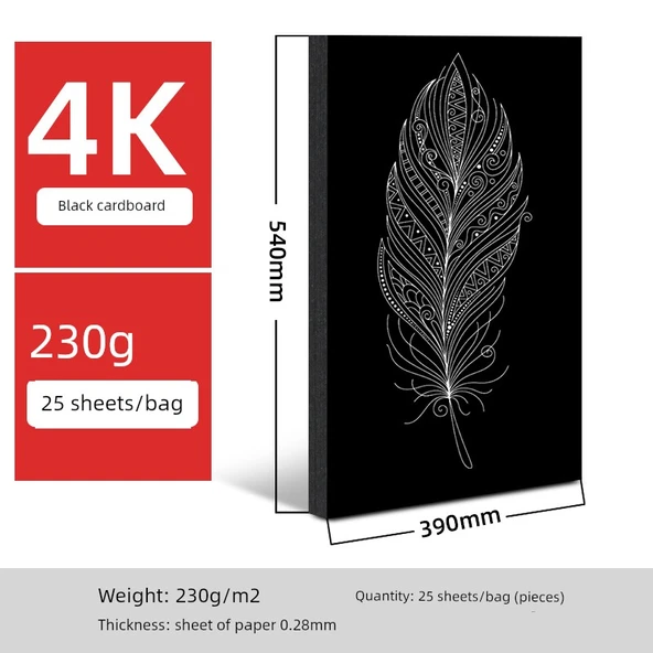 A3/A4/8K Siyah Karton - 4K 230g 25 Adet + 5 Bedava