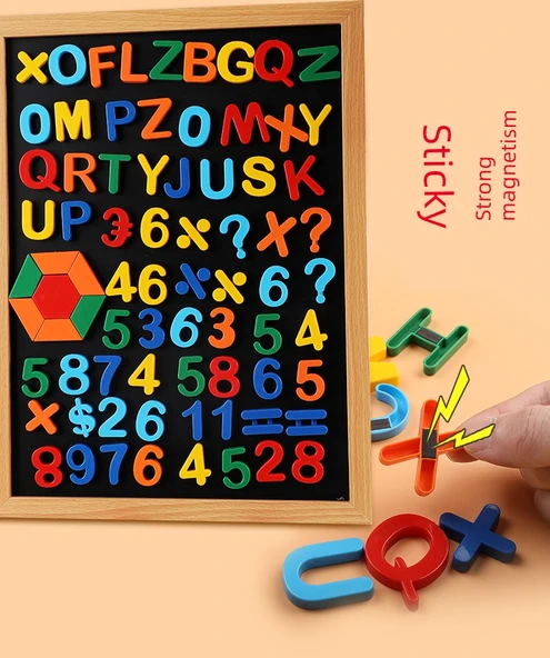 Manyetik Harfler Sayılar Semboller Eğitim Çıkartmaları - 137 Parça Küçük Tam Set + 40x60 cm Orta Kara Tahta ve Stand ile - 6