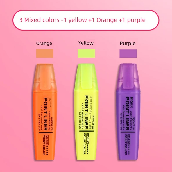 Fluoresan Marker Kalemi - 3 Karışık [Sarı + Turuncu + Mor]