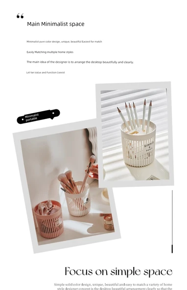 Masaüstü Depolama Kovası Kalemlik - Beyaz + Pembe (2 Paket) - 9