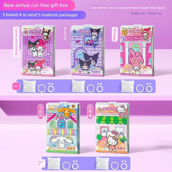 Sanrio Balon Çıkartmaları Sessiz Kitap - Kesme Gerektirmeyen Güncelleme ve Malzeme Paketi [5 Hediye Kutusu A] 5 Malzeme Paketi