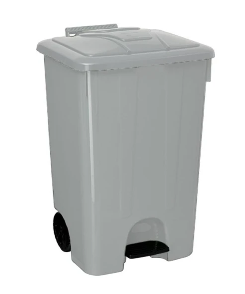 Omnipazar SY-4265 Gri 85 lt Köşeli Pedallı Tekerlekli Çöp Kovası