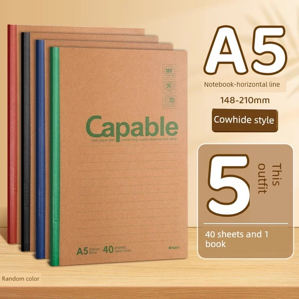 Kahverengi Deri Defter - A5 - 40 Sayfa - 5 Kitap